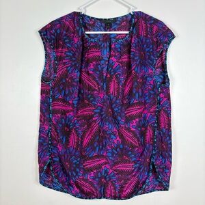 J. Crew Pink and Blue Floral Sleeveless Blouse 100% Silk Size 10